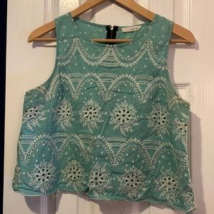 Teal eyelet crop top